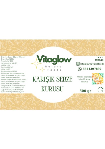 Karışık Sebze Kurusu Mixed Dried Vegetables 500 gr