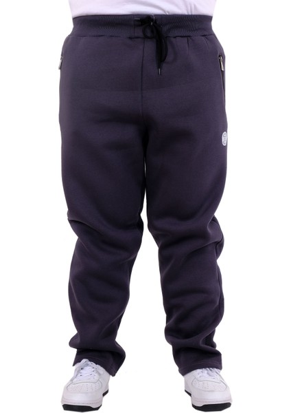 Mode Xl Büyük Beden Erkek 3 Iplik Eşofman Altı Fermuarlı Düz Paça 22507 Füme