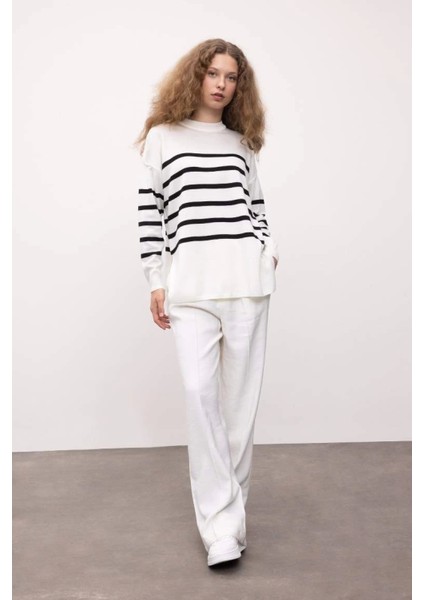 S7517 Relax Fit Çizgili Triko Tunik Kazak fiyatları