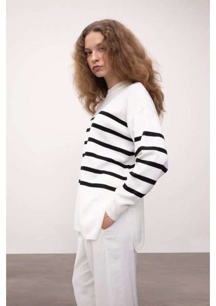 S7517 Relax Fit Çizgili Triko Tunik Kazak modelleri