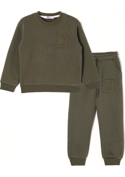 B Baskılı Haki Renk Erkek Çocuk Eşofman Takım