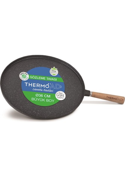 ThermoAD | Gözleme Tavası | 36 cm Ahşap Saplı | Gri