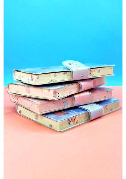 Süslü Ayıcık A7 Not Defteri , Çıt Çıtlı Cep Defteri - Pembe