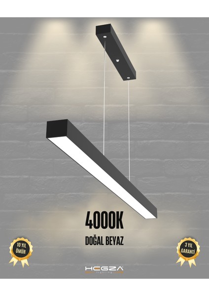 Lineer 120cm (Siyah Kasa, Doğal Beyaz) Ledli Modern Sarkıt LED Avize
