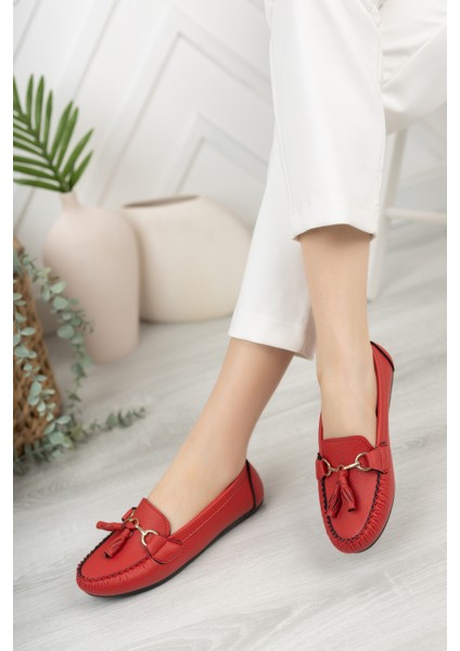 Kadın Babet Ayakkabı Klasik Tasarım ve Rahat Kullanım için Kırmızı Renk