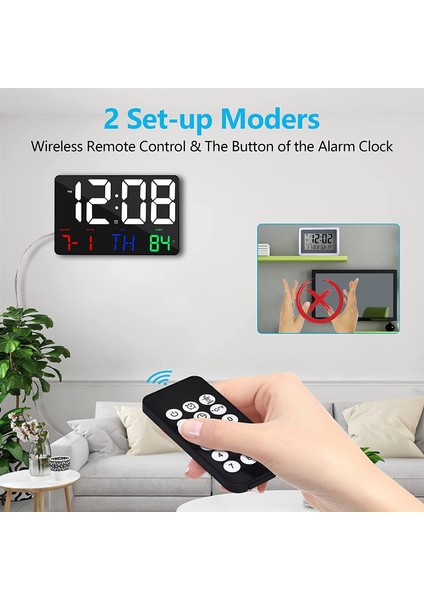Dijital Duvar Saati Ekranı Kablosuz Uzaktan Kumandalı Çalar Saat Tarih ve Sıcaklık Özellikli LED Duvar Saati-A (Yurt Dışından) fırsatları