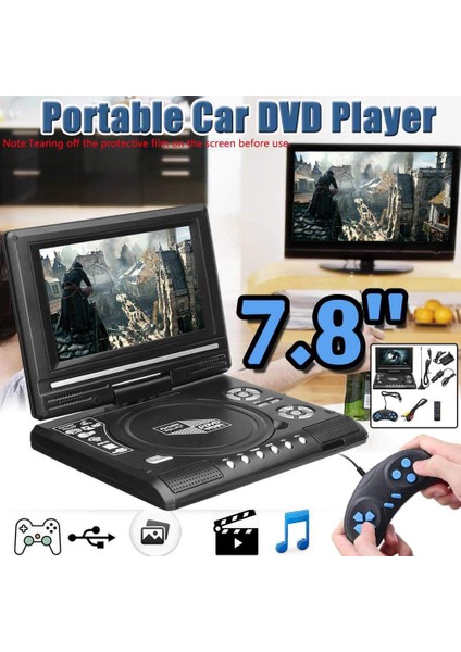 Taşınabilir 7.8 Inç Tv Ev Araba DVD Oynatıcı Hd VCD CD Mp3 Hd Evd Oynatıcı Tv/fm/usb/oyun Fonksiyonu-Ab Tak (Yurt Dışından) fırsatları