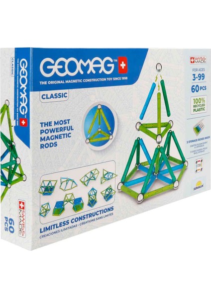 Geomag Manyetik Çubuklar Classic Seri Zeka Oyunu Manyetik Yapı Oyunu 60 Parça