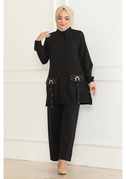 Cep Detaylı Takım Siyah 19229 modelleri