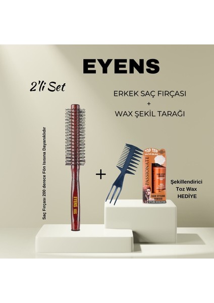 Erkek Tarama Seti Fön Fırçası 2'li + Wax Şekil Tarağı + Şekillendirici Wax Hediye