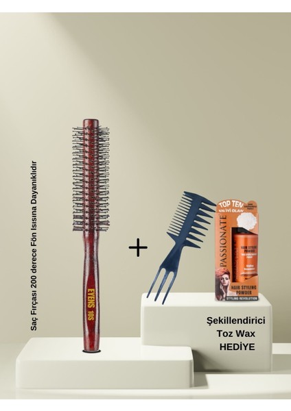 Erkek Tarama Seti Fön Fırçası 2'li + Wax Şekil Tarağı + Şekillendirici Wax Hediye