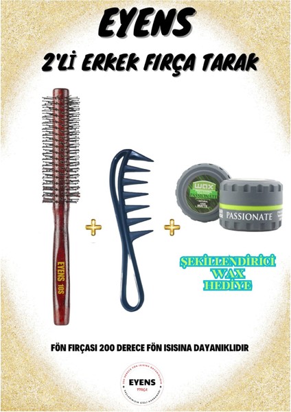 Erkek Fön Fırçası + Şekillendirici Wax Tarağı + 150 ml Kavanoz Wax Hediye