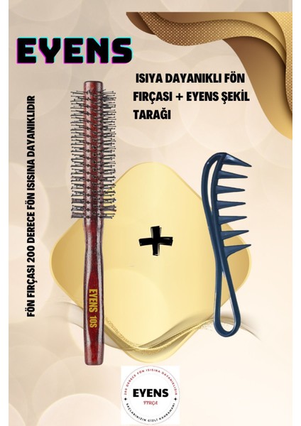 Isıya Dayanıklı Fön Fırçası Ufak + Eyens Şekil Wax Tarağı