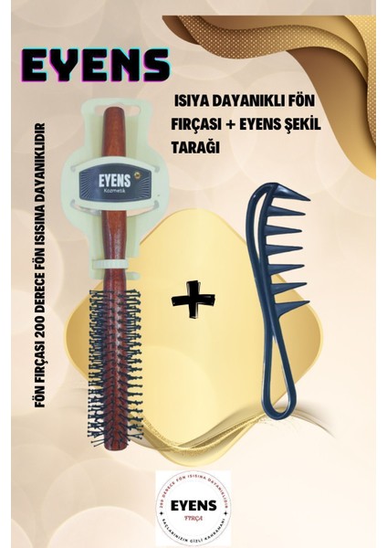 Isıya Dayanıklı Fön Fırçası Ufak + Eyens Şekil Wax Tarağı