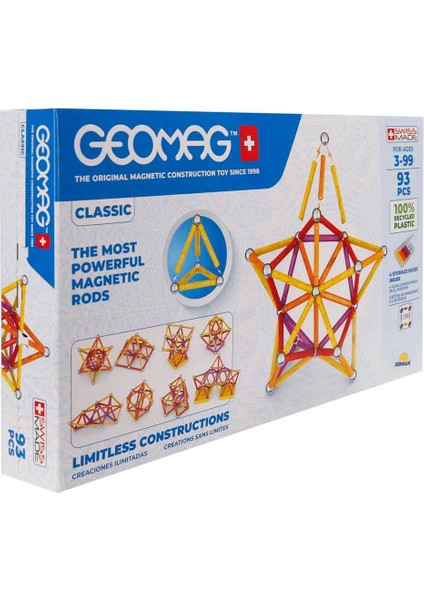 Geomag Manyetik Çubuklar Classic Seri Zeka Oyunu Manyetik Yapı Oyunu 93 Parça