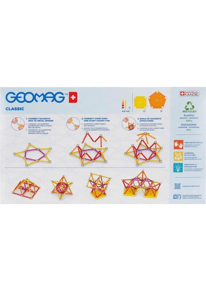 Geomag Manyetik Çubuklar Classic Seri Zeka Oyunu Manyetik Yapı Oyunu 93 Parça