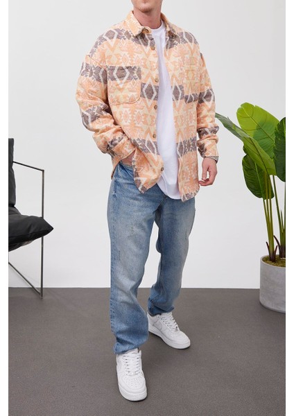 Desenli Turuncu Oduncu Gömlek