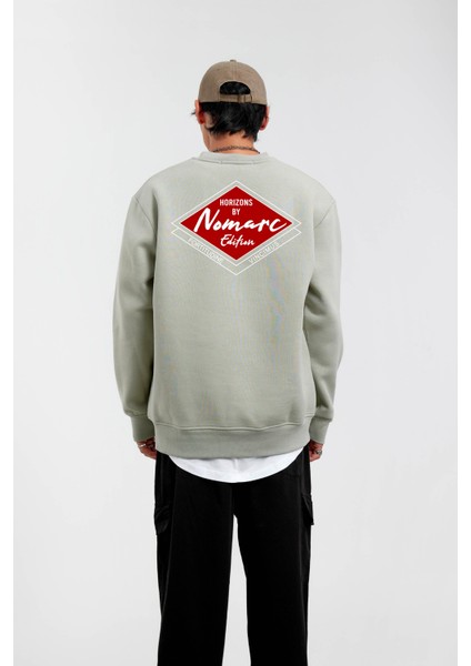 Mint Yeşili Horizons Baskılı Sweatshirt