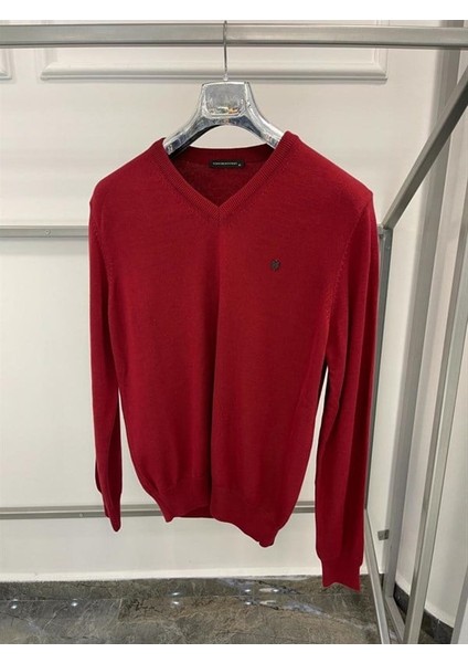 V Yaka Kırmızı Kazak