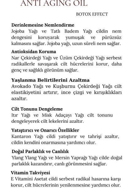 Yaşlanma Kartışı %100 Doğal Yağlar Anti Aging Oil Kırışık Karşıtı Yaşlanma Karşıtı Botox Effect Yüz Masaj Yağı