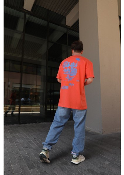 Arka Çiçek Desenli Turuncu Tshirt