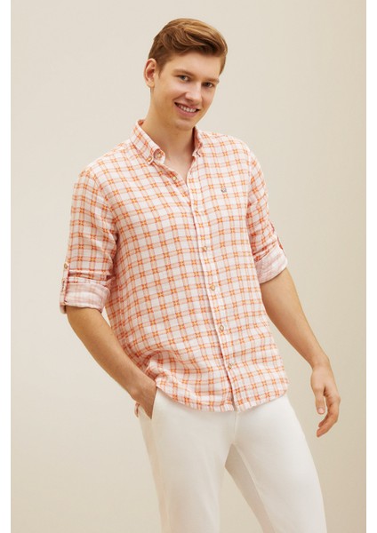 Erkek Kiremit Gömlek Desenli 50263337-VR031