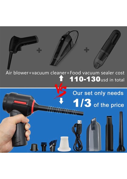 2x 3'ü 1 Arada Bilgisayar Süpürgesi, Basınçlı Hava Duster Üfleyici, Taşınabilir El Tipi Elektrikli Süpürge Akülü Şarj Edilebilir (Yurt Dışından) modelleri