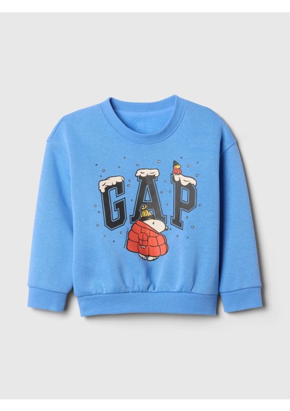 Erkek Bebek Mavi Peanuts Grafikli Fleece Sweatshirt