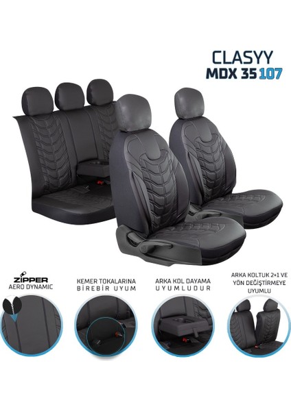 Mazda Cx5 Uyumlu Full Deri Oto Koltuk Kılıfı Ön Arka Set Classy Model Siyah Sc