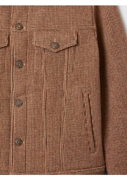 Erkek Kahverengi Houndstooth Desenli Ceket modelleri