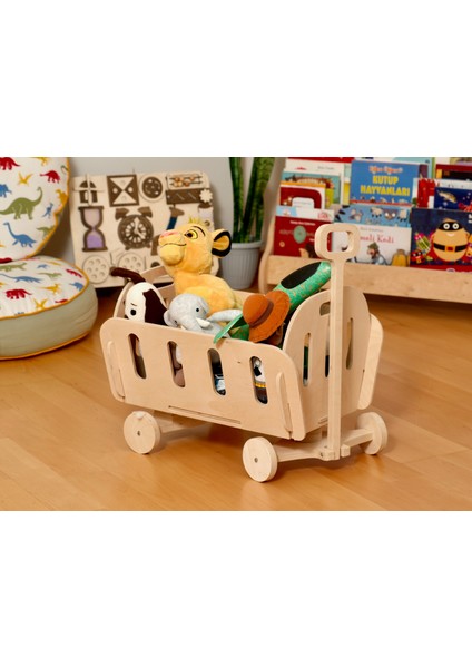 Montessori Ahşap Oyuncak Kutusu | Tekerlekli Dekoratif Ahşap Kolay Taşınabilir Oyuncak Kutusu modelleri