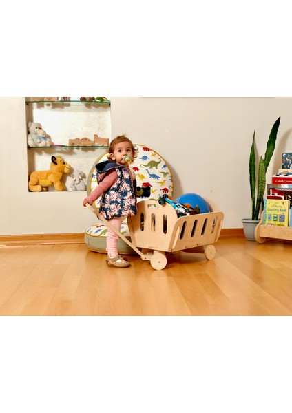 Montessori Ahşap Oyuncak Kutusu | Tekerlekli Dekoratif Ahşap Kolay Taşınabilir Oyuncak Kutusu fırsatları