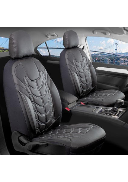fiat Uno Uyumlu Full Deri Oto Koltuk Kılıfı Ön Arka Set Classy Model Siyah Beyaz Sc
