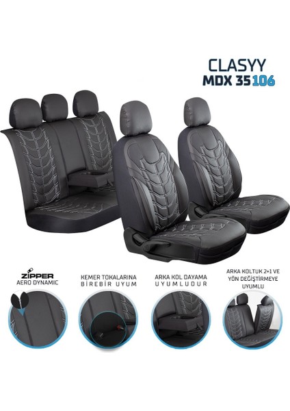 fiat Uno Uyumlu Full Deri Oto Koltuk Kılıfı Ön Arka Set Classy Model Siyah Beyaz Sc