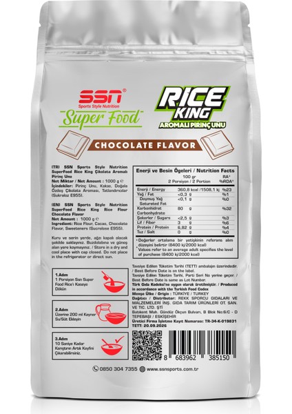 Superfood Rice King 1000 Gr Aromalı Pirinç Unu (Çikolata)