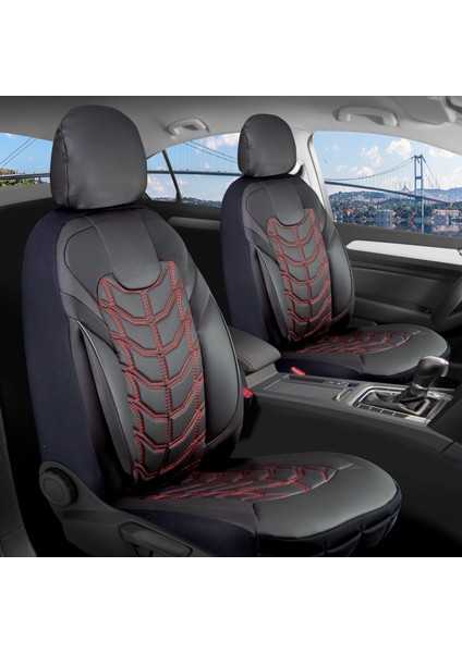 volvo 480 Uyumlu Full Deri Oto Koltuk Kılıfı Ön Arka Set Classy Model Siyah Kırmızı Sc