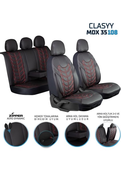 Tata Xenon Uyumlu Full Deri Oto Koltuk Kılıfı Ön Arka Set Classy Model Siyah Kırmızı Sc
