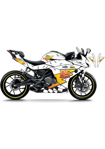 Cfmoto 250SR Mcqueen Beyaz Sticker Parçalı Motosiklet Kaplama Etiket Modeli