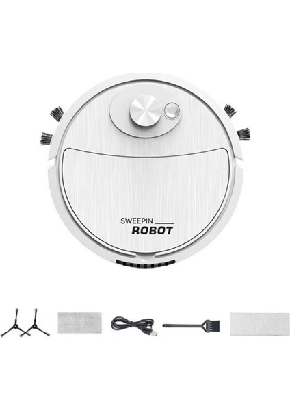 Mini Temizlik Süpürme Robotu Otomatik Vakum Robotu Ultra Ince Sessiz Temizleme Sert Zemin Temizleme Makinesi, Beyaz (Yurt Dışından)