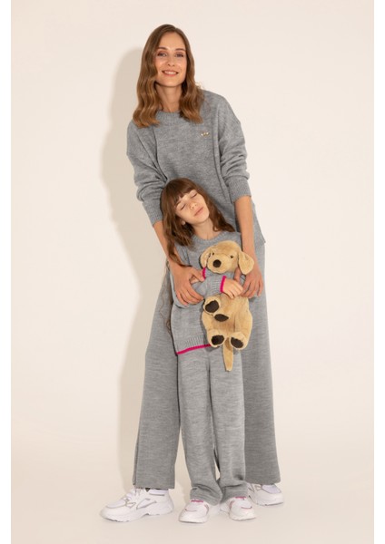 Kız Çocuk Gri Melanj Pantolon (Triko) 50277091-VR086