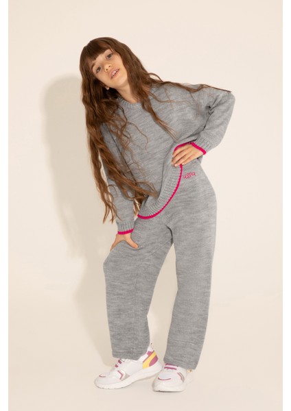 Kız Çocuk Gri Melanj Pantolon (Triko) 50277091-VR086