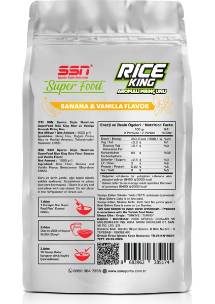 SuperFood Rice King 1000 Gr Aromalı Pirinç Unu ( Muz ve Vanilya )