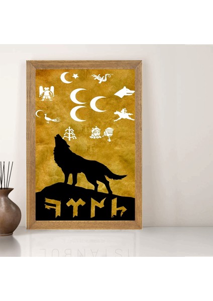 Türk Bayrağı, Türkçü, Bozkurt Tablo, Çerçeveli Cam Tablo 30X45 cm