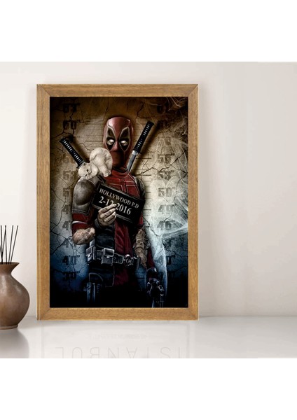 Deadpool Tablo, Çerçeveli Cam Tablo 30X45 cm
