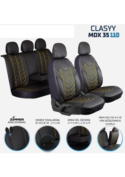 renault Megane 2 Hb Uyumlu Full Deri Oto Koltuk Kılıfı Ön Arka Set Classy Model Siyah Sarı Sc