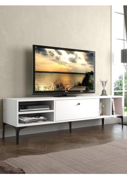 Milan Tv Ünitesi Minifiks Bağlantı , Dolap Metal Ayak - Beyaz / Siyah