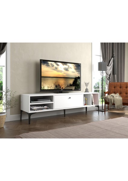 Milan Tv Ünitesi Minifiks Bağlantı , Dolap Metal Ayak - Beyaz / Siyah fırsatları