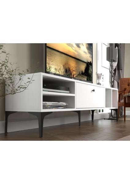 Milan Tv Ünitesi Minifiks Bağlantı , Dolap Metal Ayak - Beyaz / Siyah indirimleri
