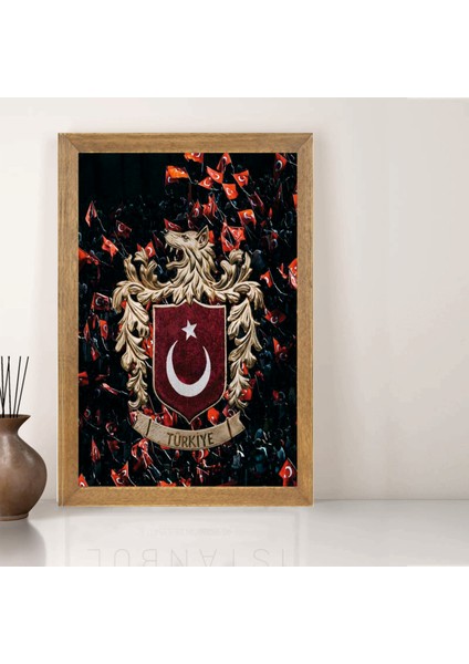Türkçü, Türk Bayrağı Tablo, Çerçeveli Cam Tablo 20X30 cm
