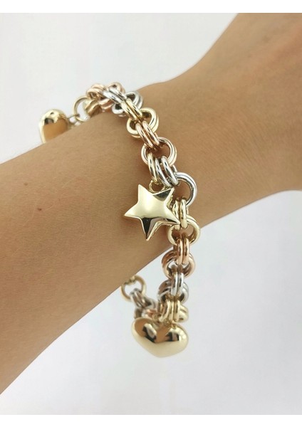 14 Ayar Altın Kalp ve Yıldız Charmlı Bileklik Özel Tasarım - 18.30 Gram ABYBLK0126
